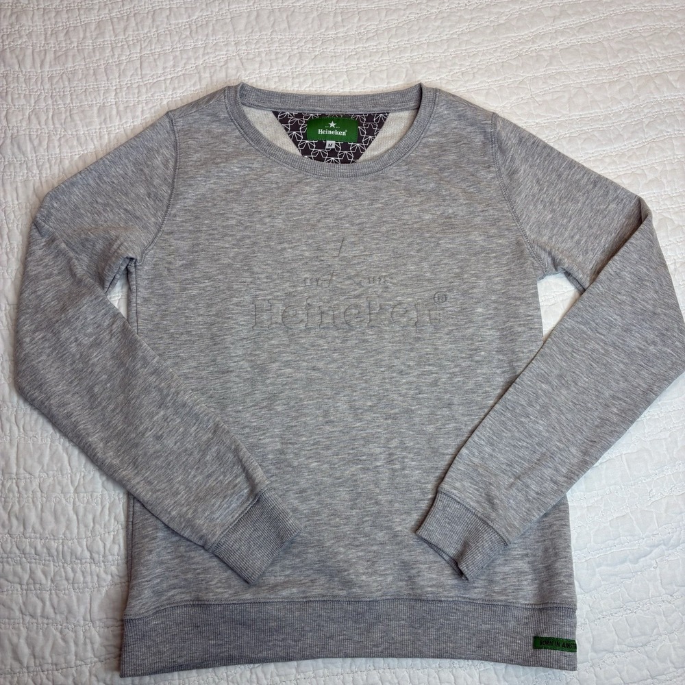 Heineken Sweatshirt Unisex Medium Gray Embossed Logo Pullover Crewneck Beer